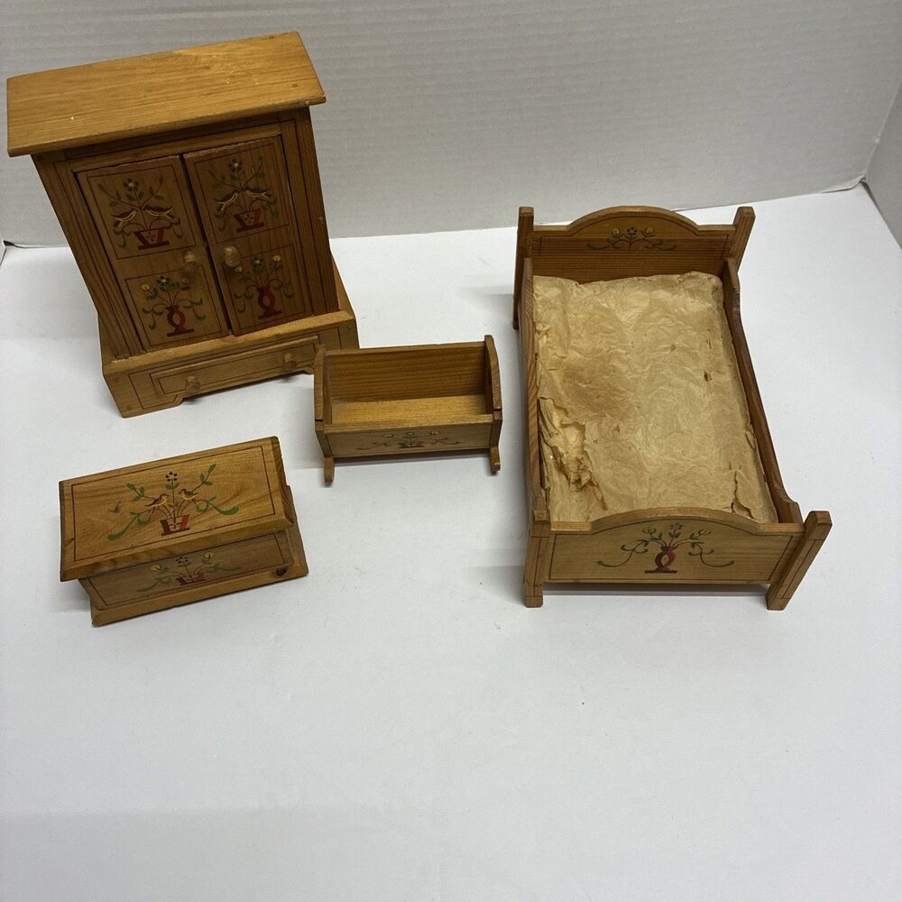 Vintage Dollhouse Wooden Furniture Miniature Hand-Painted